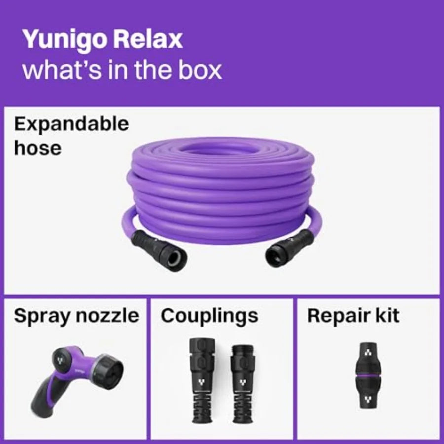 Expandable Purple Garden Hose Lightweight No-Kink Design with Durable Aluminum Fittings Spray Nozzle