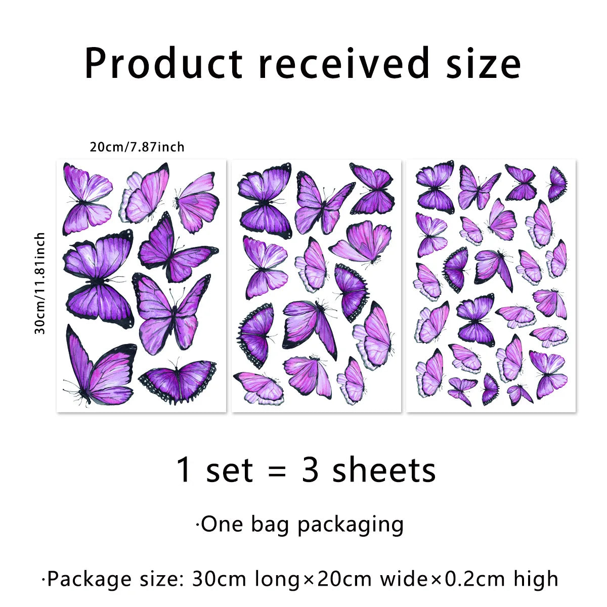 New Design Purple Butterfly Decorative Wall Stickers for Toilet Sink Bathtub Balcony Background Self-Adhesive Wall Decals