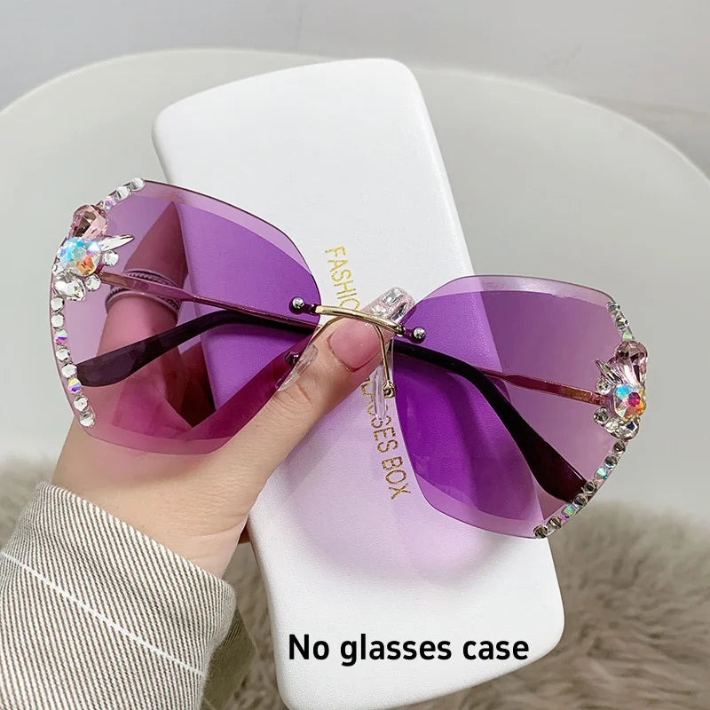 diamond fashion glasses women's rimless sunglasses.