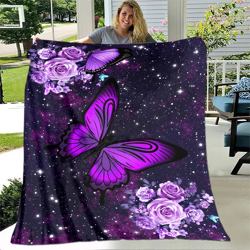 Soft and Cozy Butterfly Floral Print Flannel Blanket