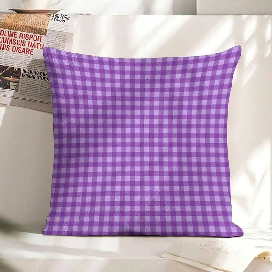 18x18 Inch Purple Plaid Decorative Pillow Cover