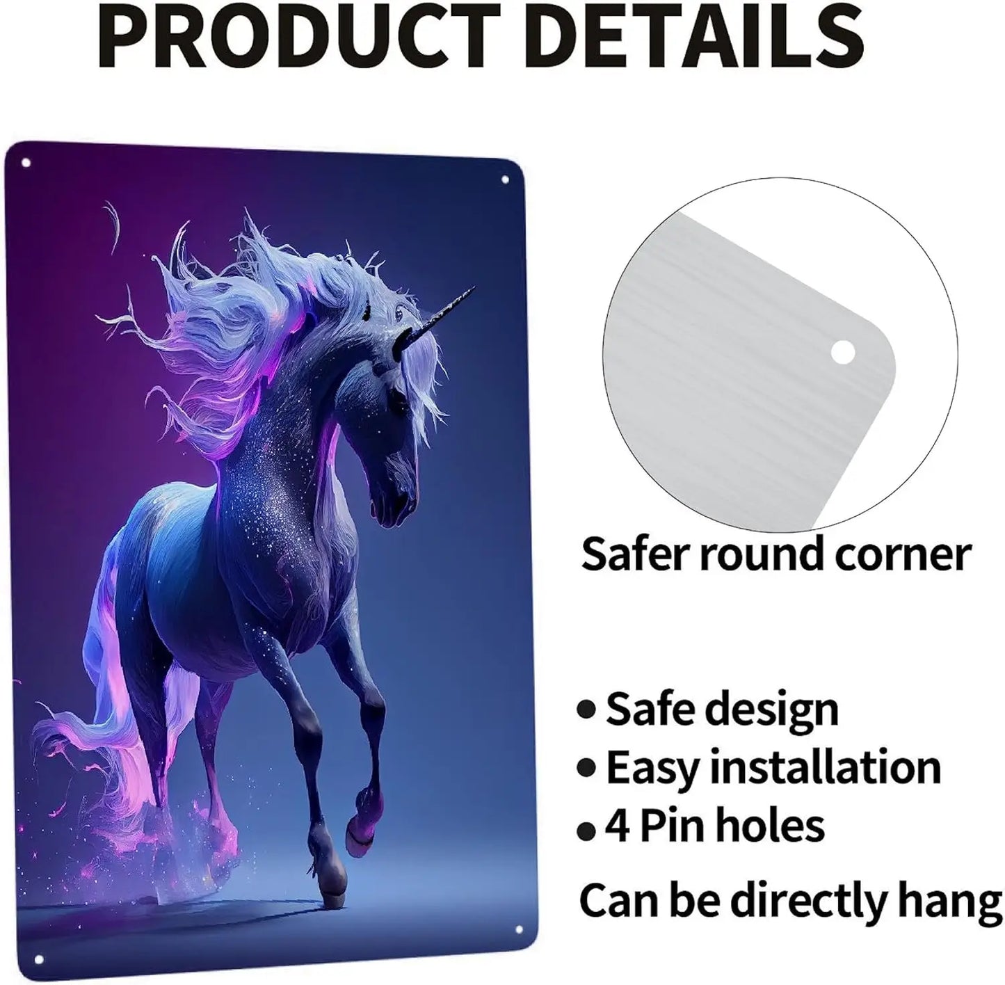 Purple Unicorn Metal Poster Sign Decor Funny Aluminum 12x8 Inch Posters