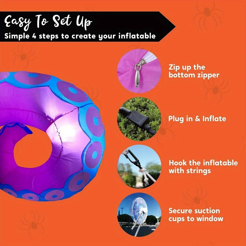 3 Pcs Halloween Inflatables Octopus Tentacle Outdoor Window Decorations with Build-in LEDs, Halloween Front Door Window Roof Prop,