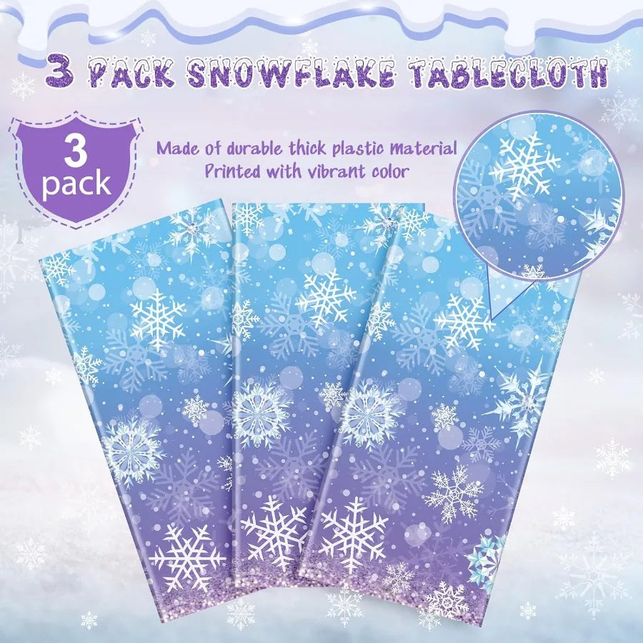 3 Pack Winter Snowflake Plastic Tablecloth Decorations Blue and Purple Snowflake