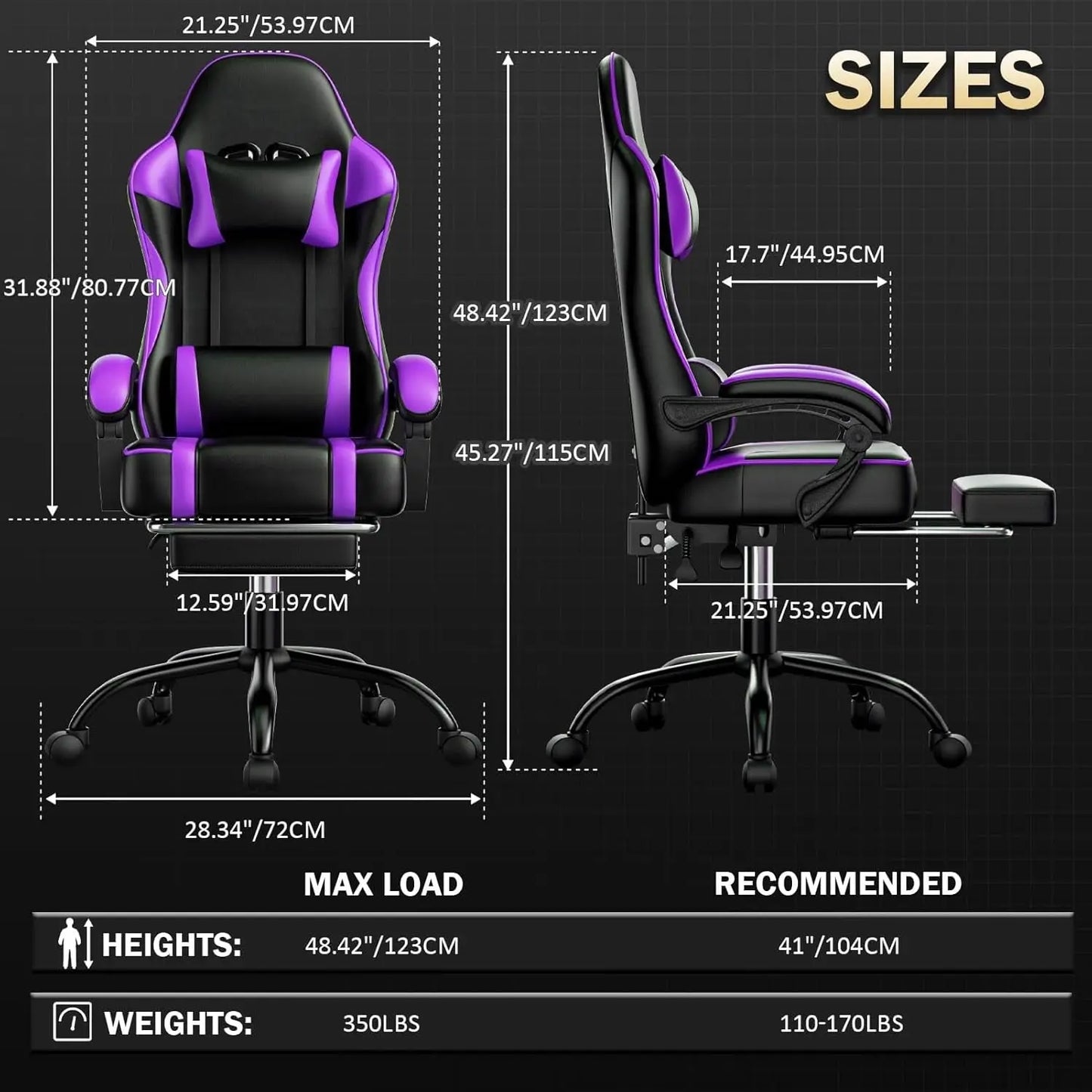 Ergonomic Gaming Chair with Footrest and Lumbar Support, Height Adjustable