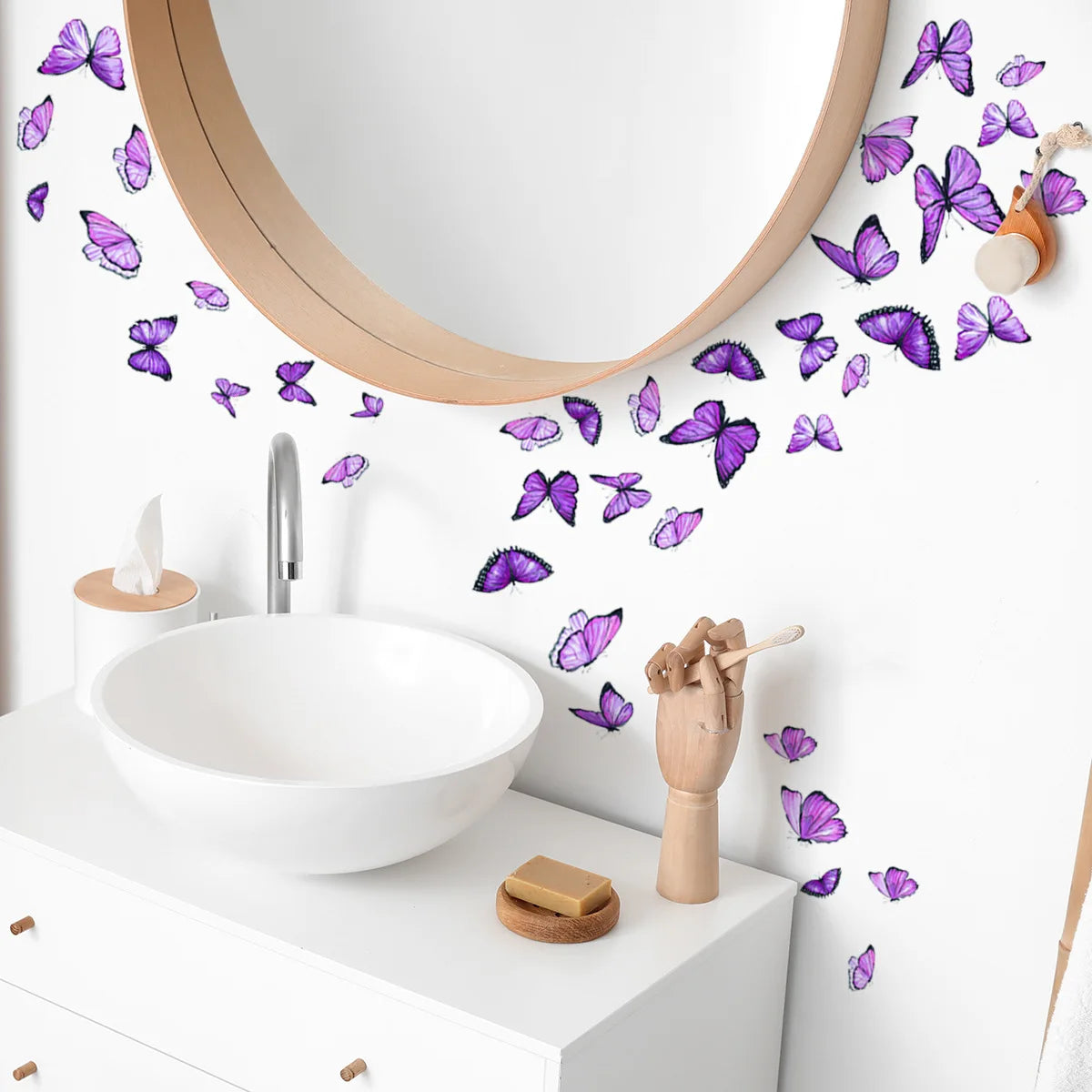 New Design Purple Butterfly Decorative Wall Stickers for Toilet Sink Bathtub Balcony Background Self-Adhesive Wall Decals