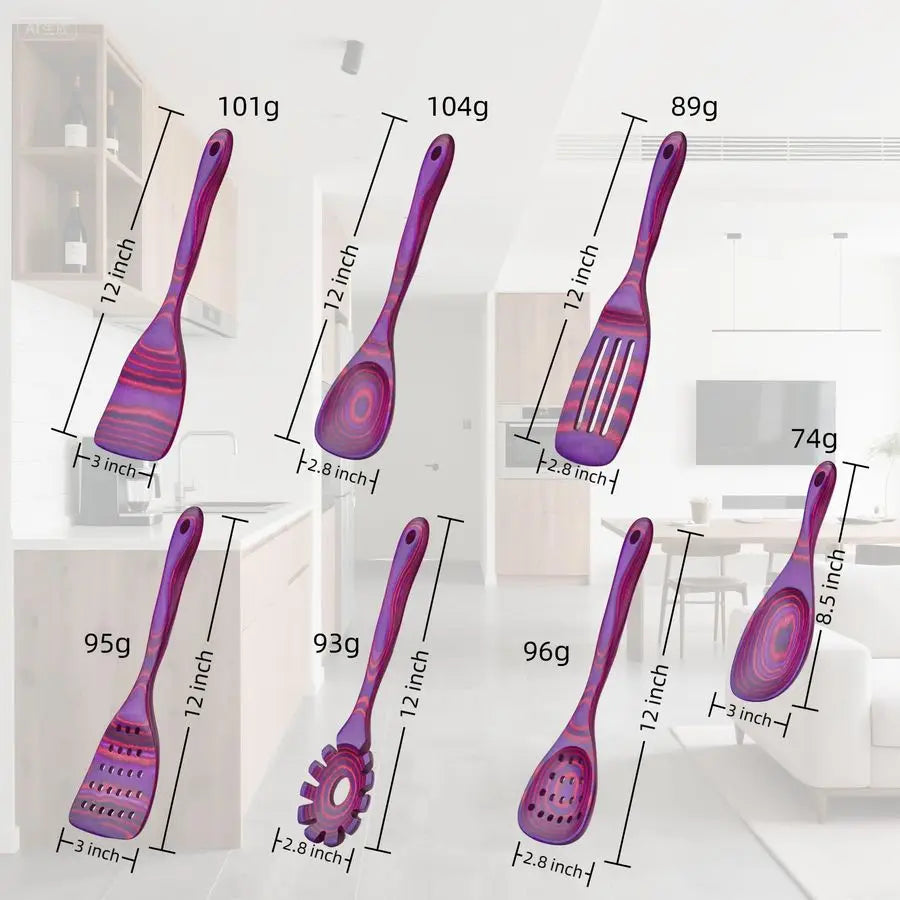 Wood Kitchen Utensil Set, purple NonStick