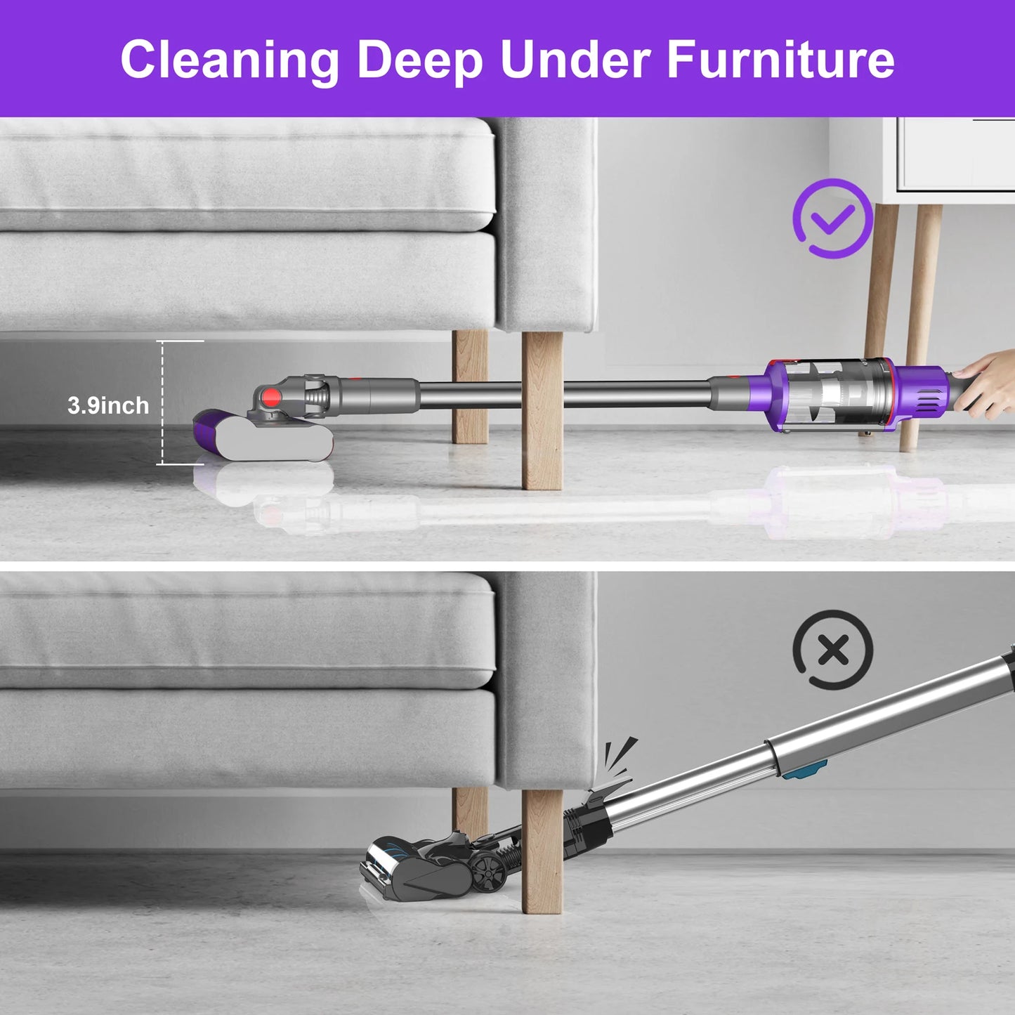 Cordless Vacuum Cleaner,  Powerful Stick Vacuum with Brushless Motor, Purple