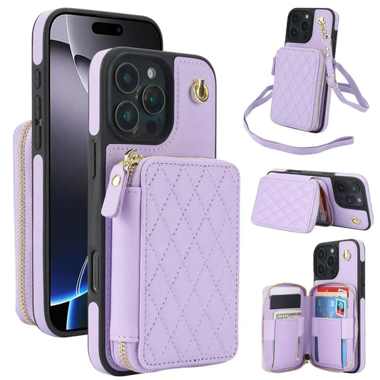 Crossbody Wallet Case for iPhone 16/15/14/13/12/11 Pro Max 7 8 Plus X XS Max XR,RFID Blocking Zipper Handbag Purse Flip Cover