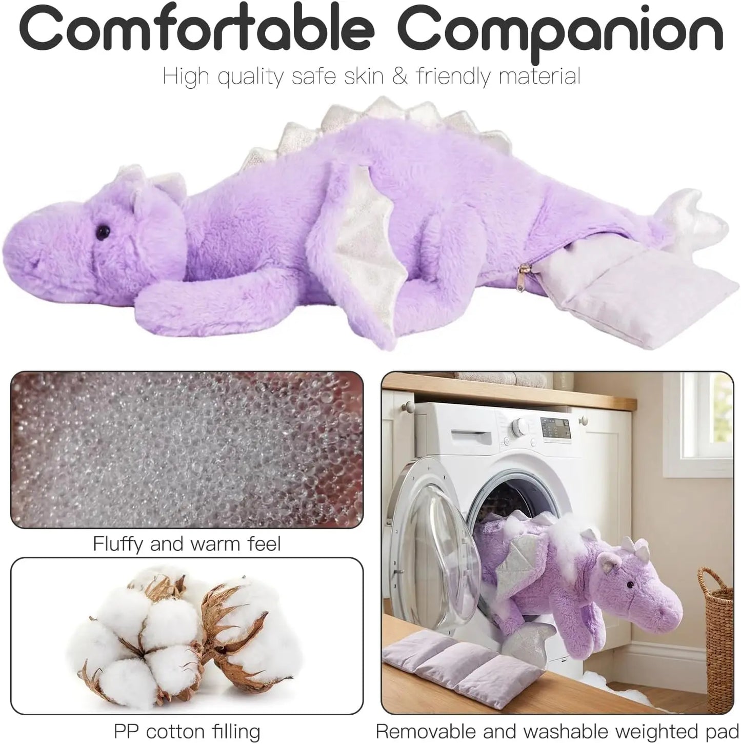 Giant Weighted Winged Dragon Plush Toy - 35.4" 5lbs Washable Purple