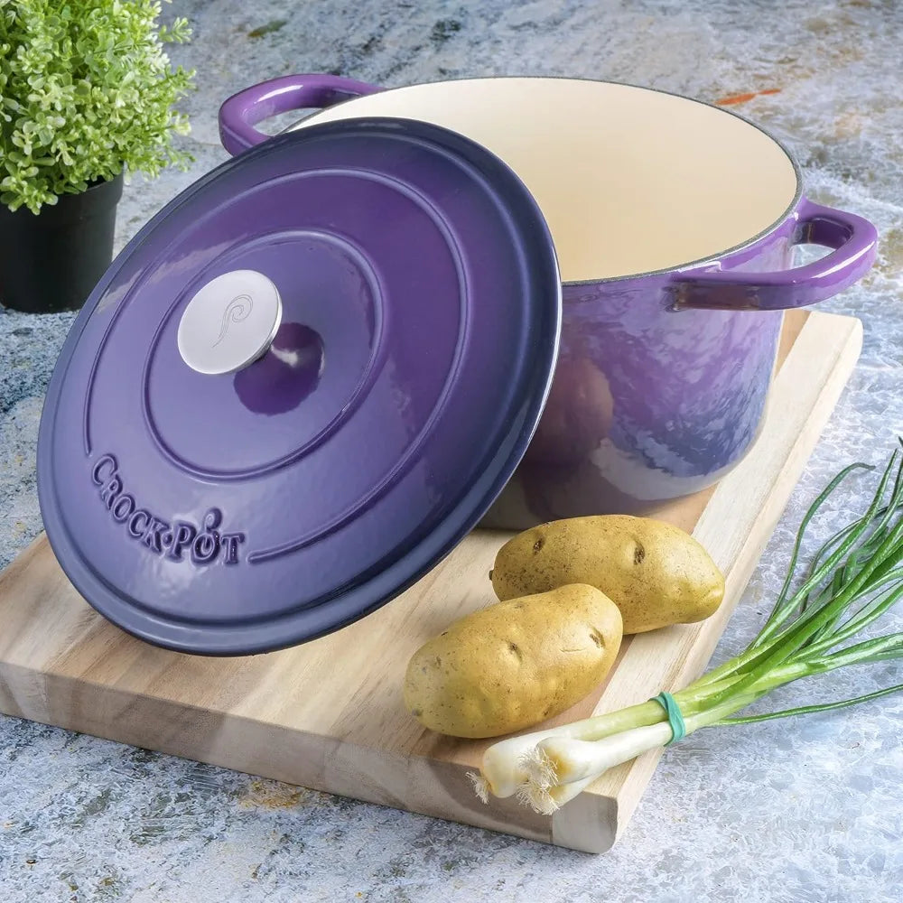 7-Quart Purple Enameled Cast Iron Dutch Oven for Slow Cooking, Baking & Braising