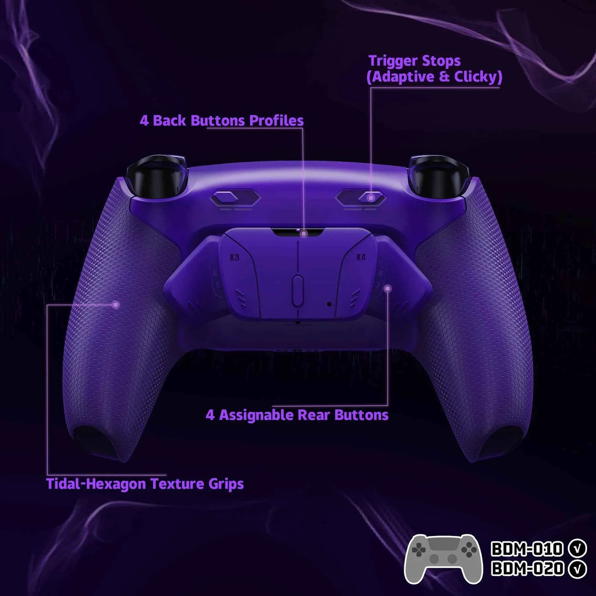 eXtremeRate RISE4 Plus MAX Remappable Back Buttons Kit w/ Clicky Trigger Stops & Rubberized Grip for ps5 Controller