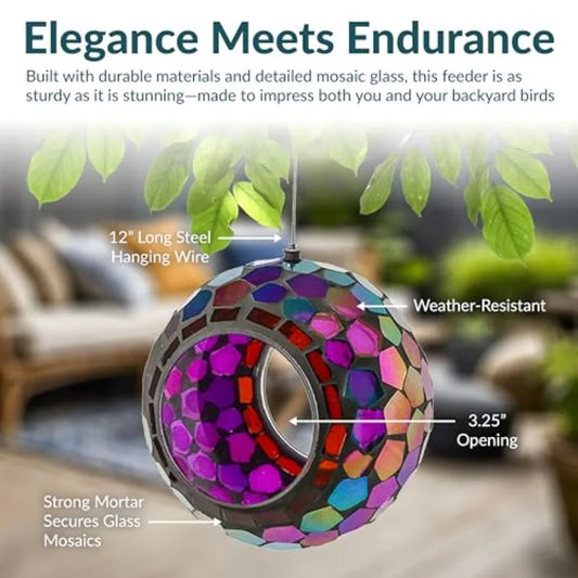 Sunnydaze 6-Inch Glass Mosaic Hanging Bird Feeder for Outdoors - Iridescent Purple Mosaic - Purpleobsessions