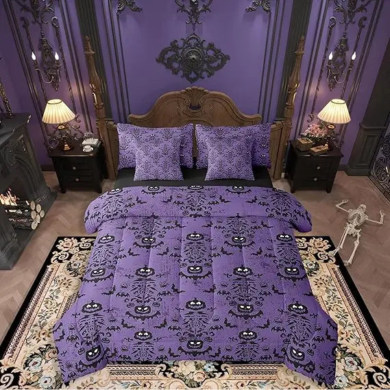 Purple Graffiti Gothic Style 7-Piece Bedding Set Including Comforter, Sheets, and Pillowcases, King