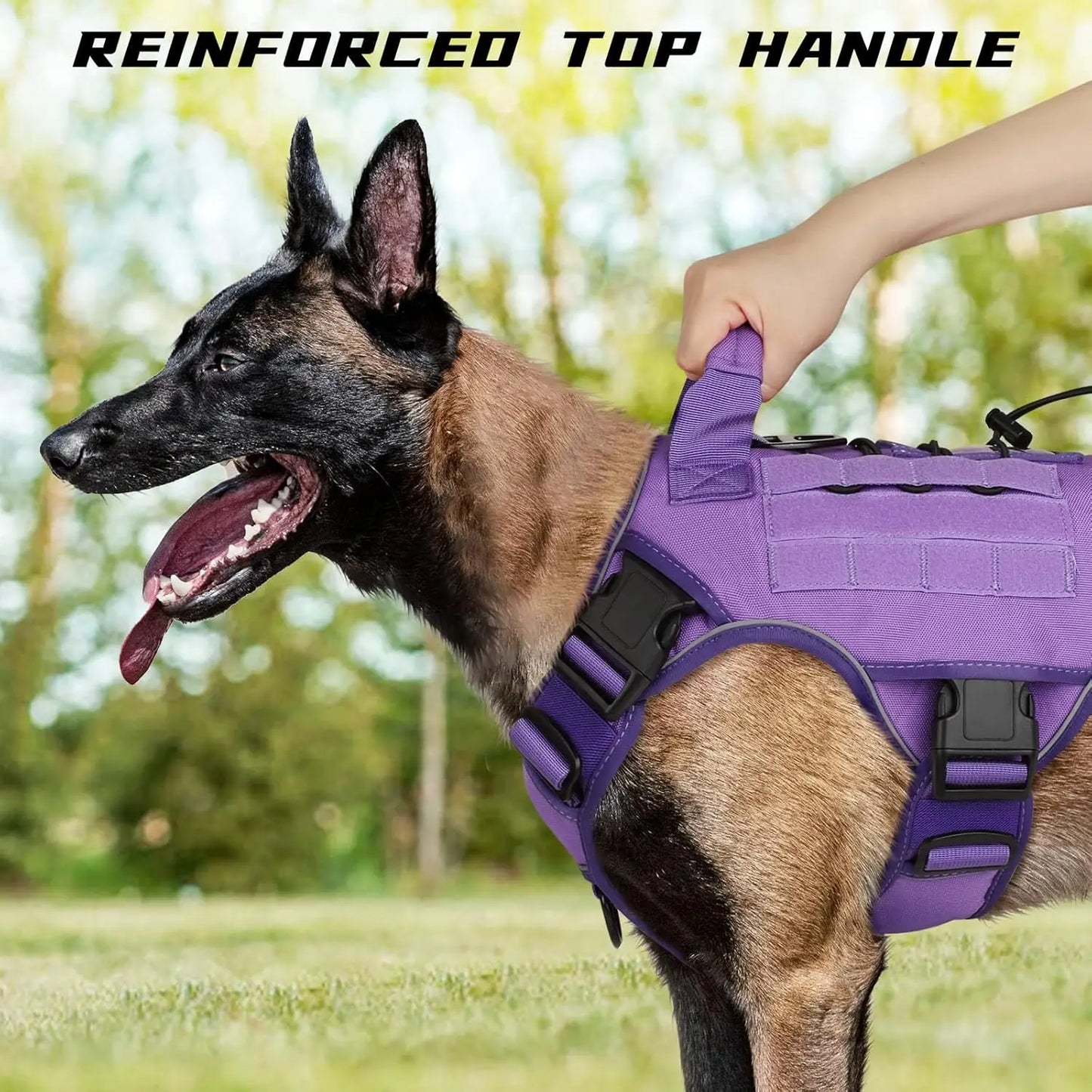 Purple Tactical Dog Harness for Large Dogs, Heavy Duty No Pull with Handle, Adjustable Reflective Vest