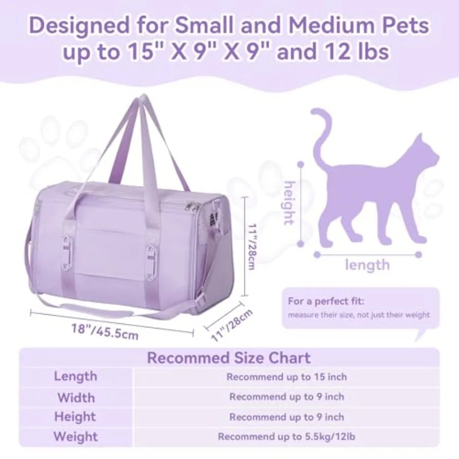 Soft-Sided Cat Carrier with Patented Safety Buckles Lockable Zippers Safety Tether Escape-Resistant