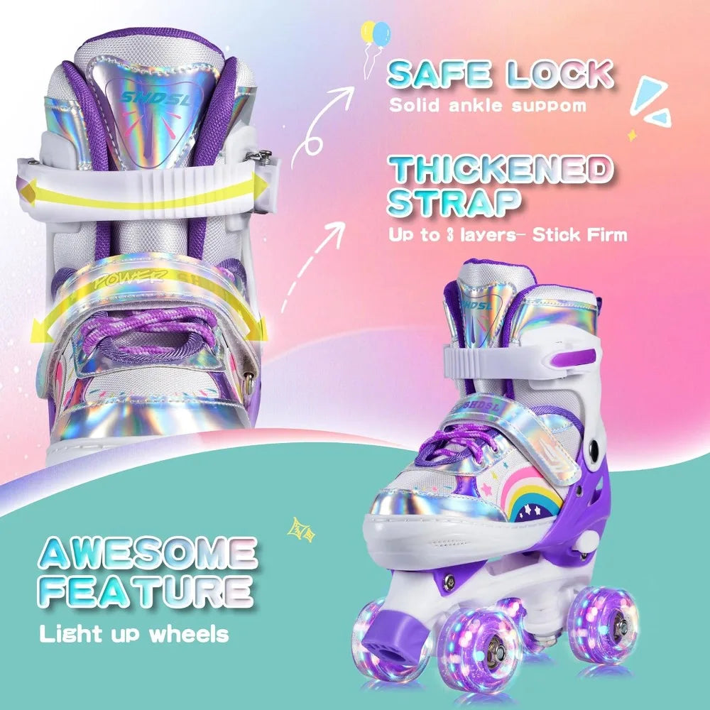 Adjustable Roller Skates for Kids with Light-Up Wheels, 4 Size Options, Perfect for Beginners