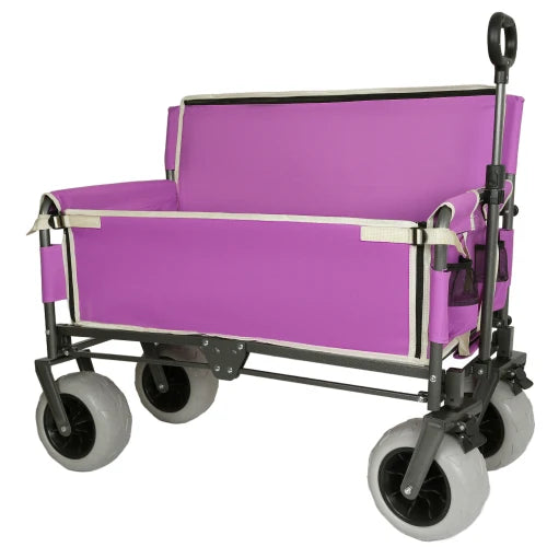 3-in-1 Heavy-Duty Folding Wagon: Bench Seat, Storage, 500lbs/180L, All-Terrain Wheels (Purple)