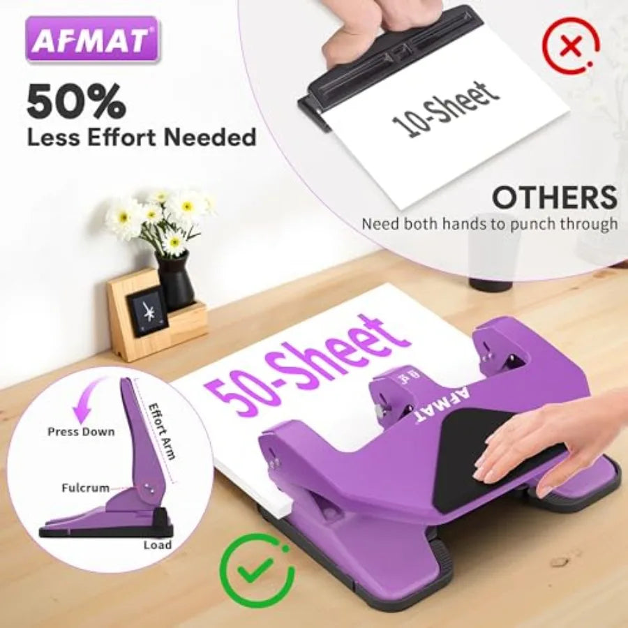 Heavy Duty 3 Hole Punch 50-Sheet Capacity 50% Reduced Effort