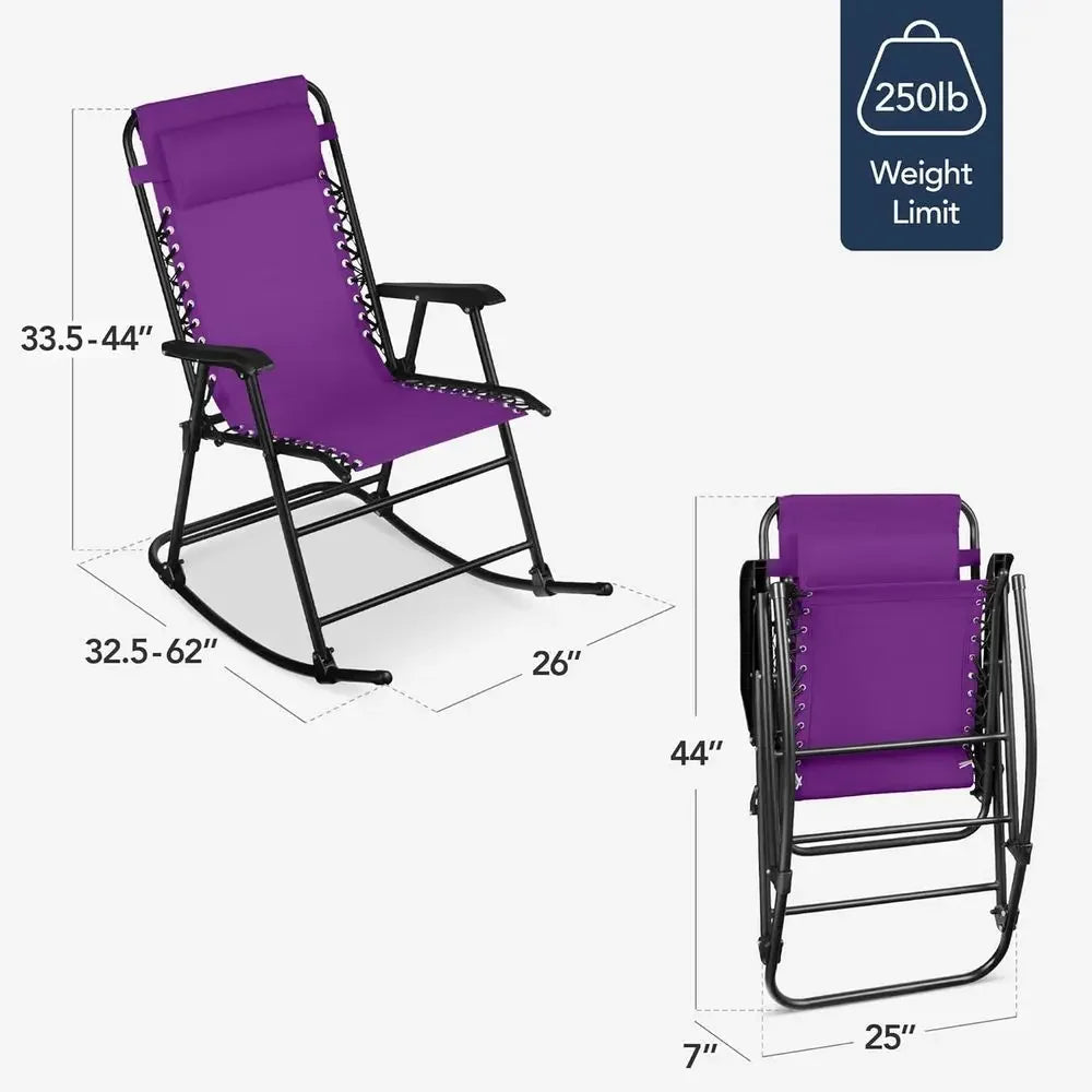 Amethyst Purple Zero Gravity Reclining Outdoor Rocking Chair with Adjustable Pillow
