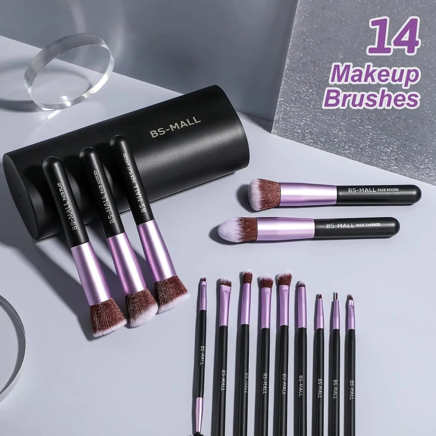 14-Piece Purple Makeup Brush Set with Travel Case