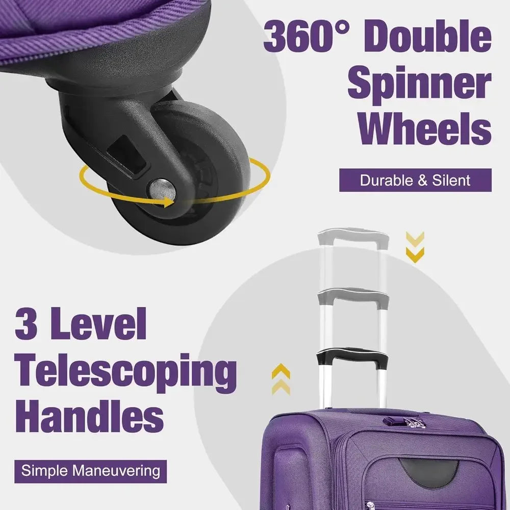 3-Piece Expandable Spinner Luggage Set with Dual Bag Wheels, 22, 26, 30