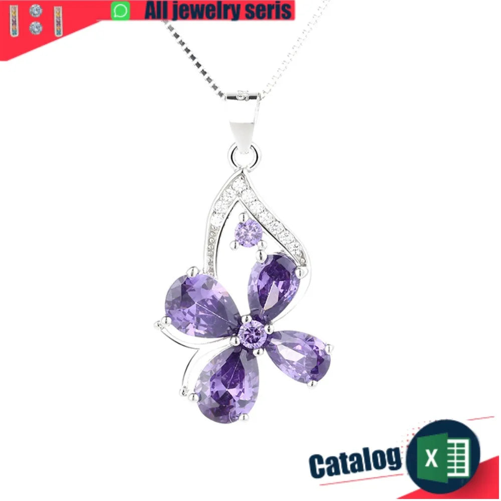 Four-leaf Clover Sterling Silver Necklace Amethyst Pendant