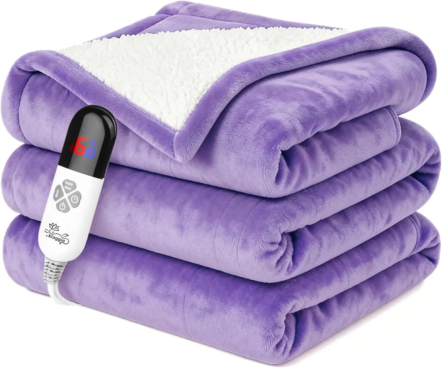 Purple Twin Electric Heated Blanket, 62x84 Inches, 6 Heat Settings, Auto-Off & Overheat Protection