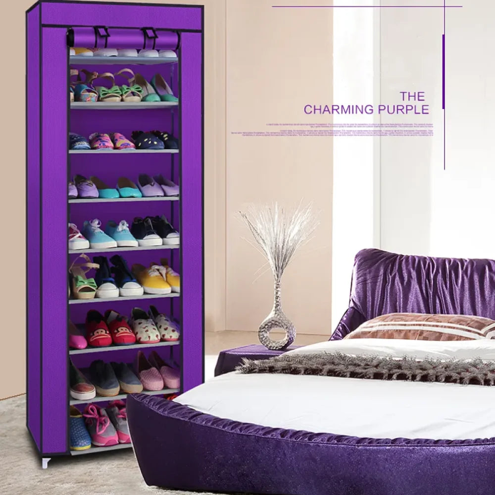 10 Layer 9 Grid Shoe Rack Shelf Storage Closet Organizer Purple