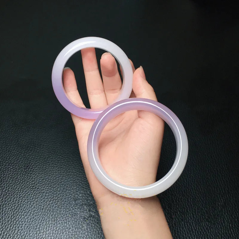 Natural Violet Hand-carved Round Jade Bracelet