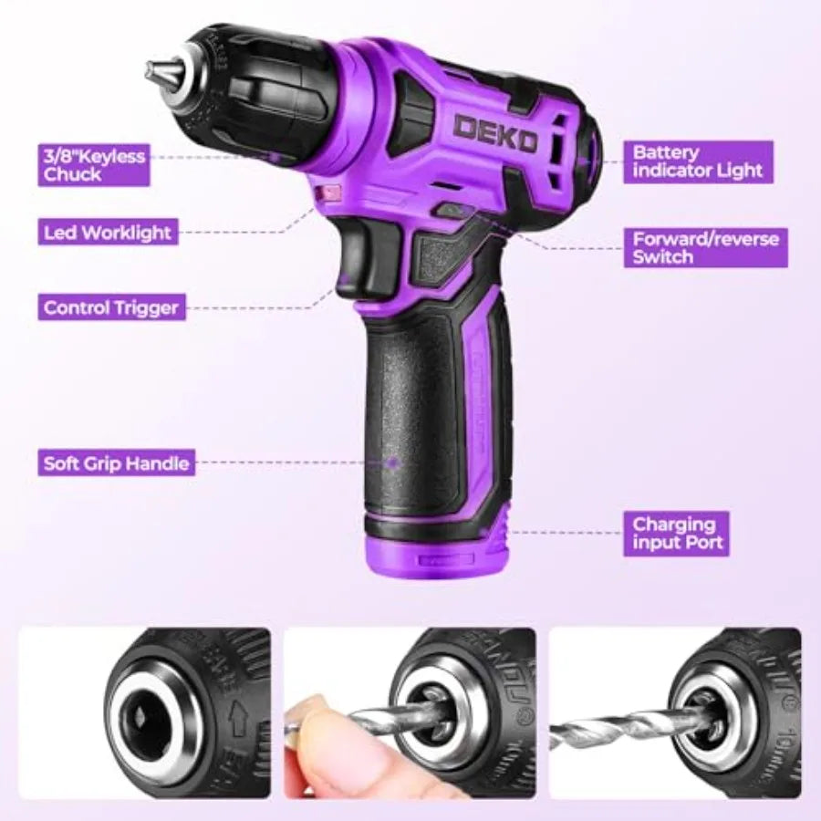 128 pcs Power Tool Set With 8V Cordless Drill/Driver