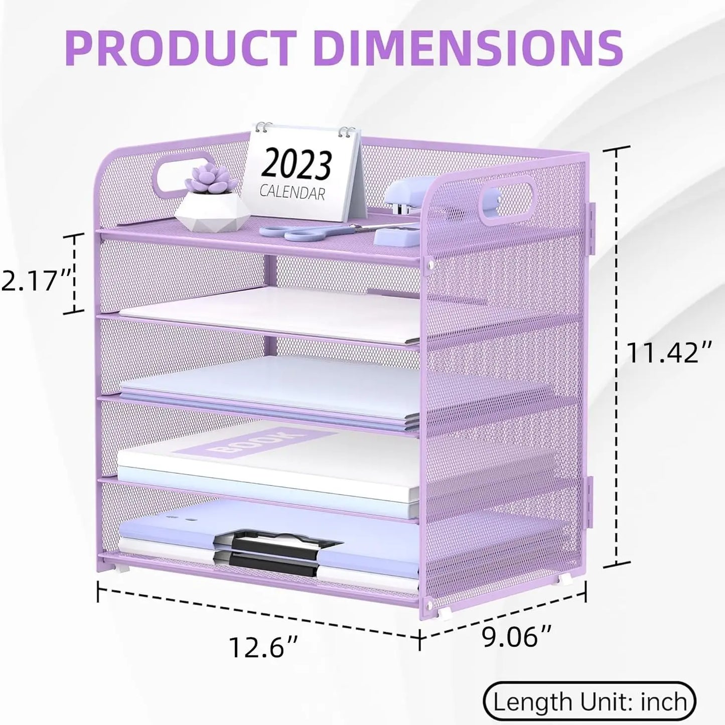 5-Tier Purple Mesh Desk Organizer with Handle