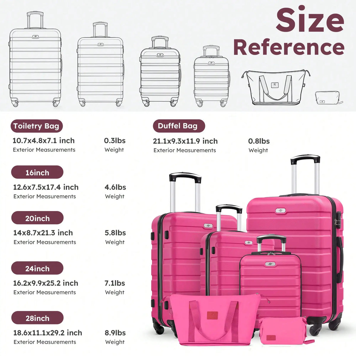 6-Piece Luggage Set, 16/20/24/28 Inch Suitcases,ABS Hardside Spinner Carry On Suitcase + 2 Travel Bags For Family Vacations,Back To School