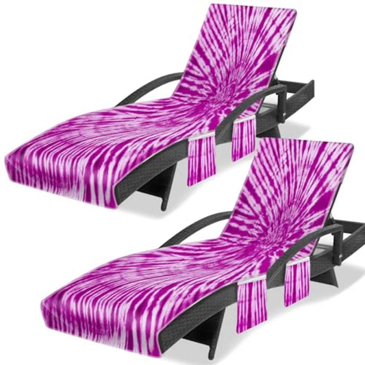 Lounge Chair Towel Cover, Tie Dye Style with Pockets -2 pc - Purpleobsessions