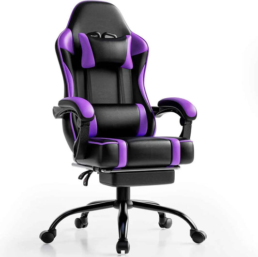 Ergonomic Gaming Chair with Footrest and Lumbar Support, Height Adjustable