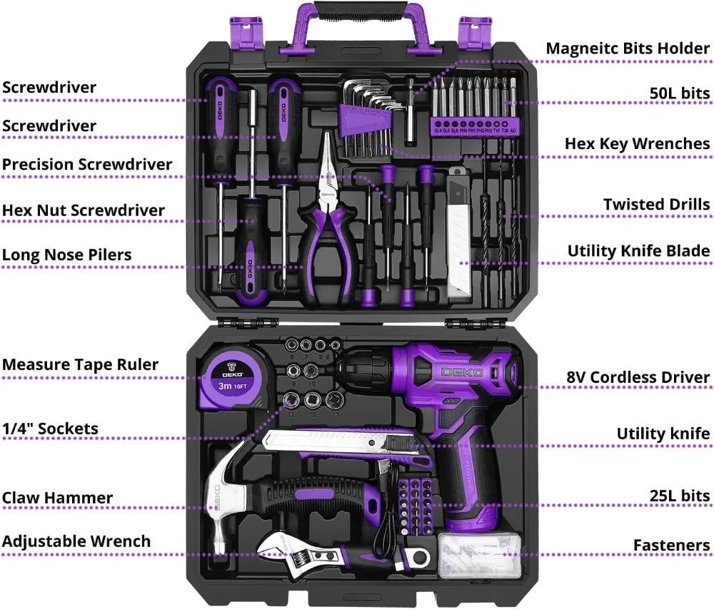 126-Piece Home Tool Kit with 8V Cordless Drill, w/ Storage Case
