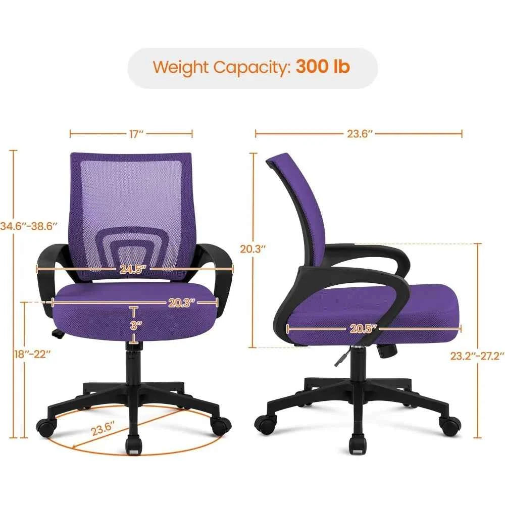 Mesh Task Swivel Office Desk Chair with Wheels, Adjustable, Purple