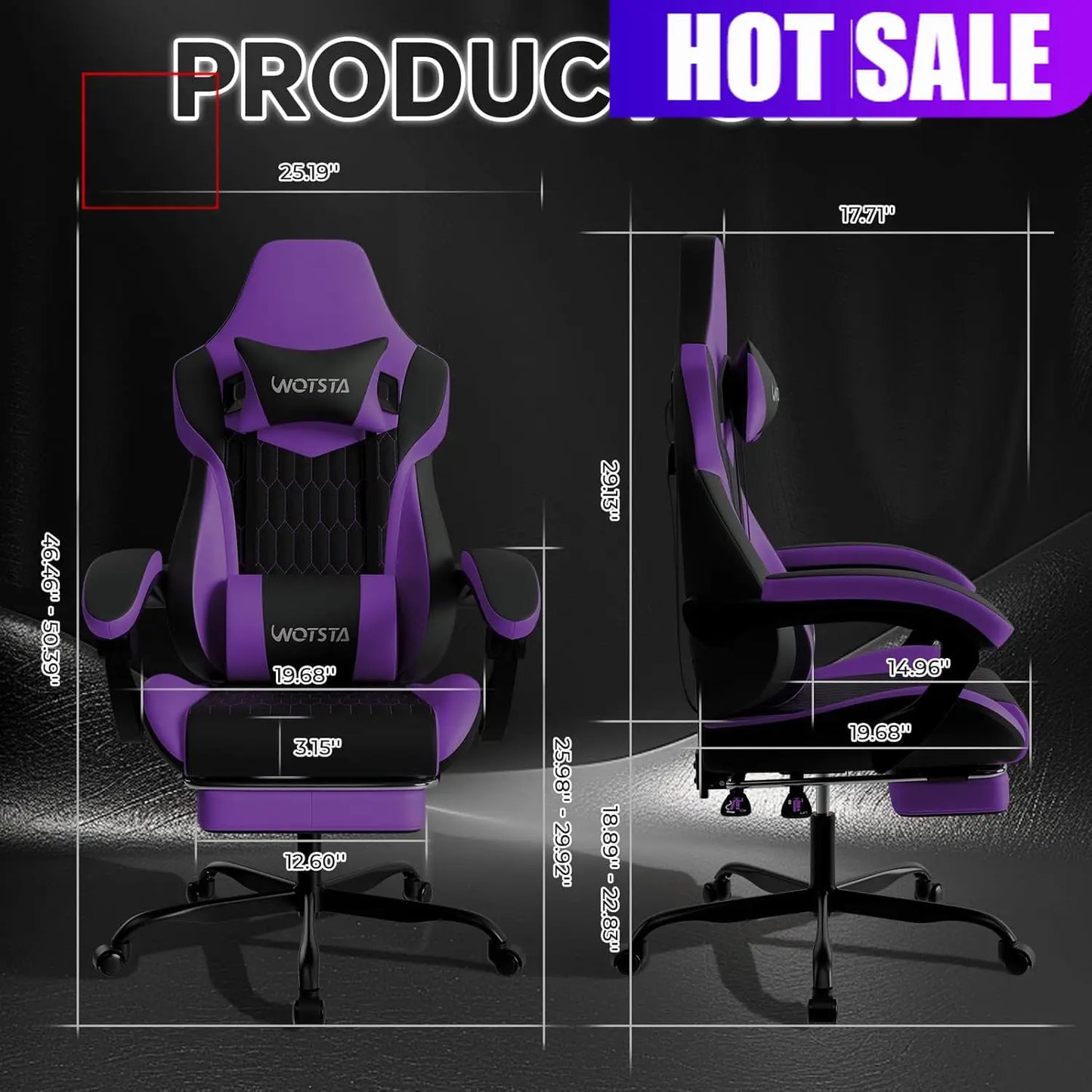 Purple High Back Ergonomic Gaming Chair With Footrest Adjustable Headrest Lumbar Support PVC Leather Racing Style For Home Offic