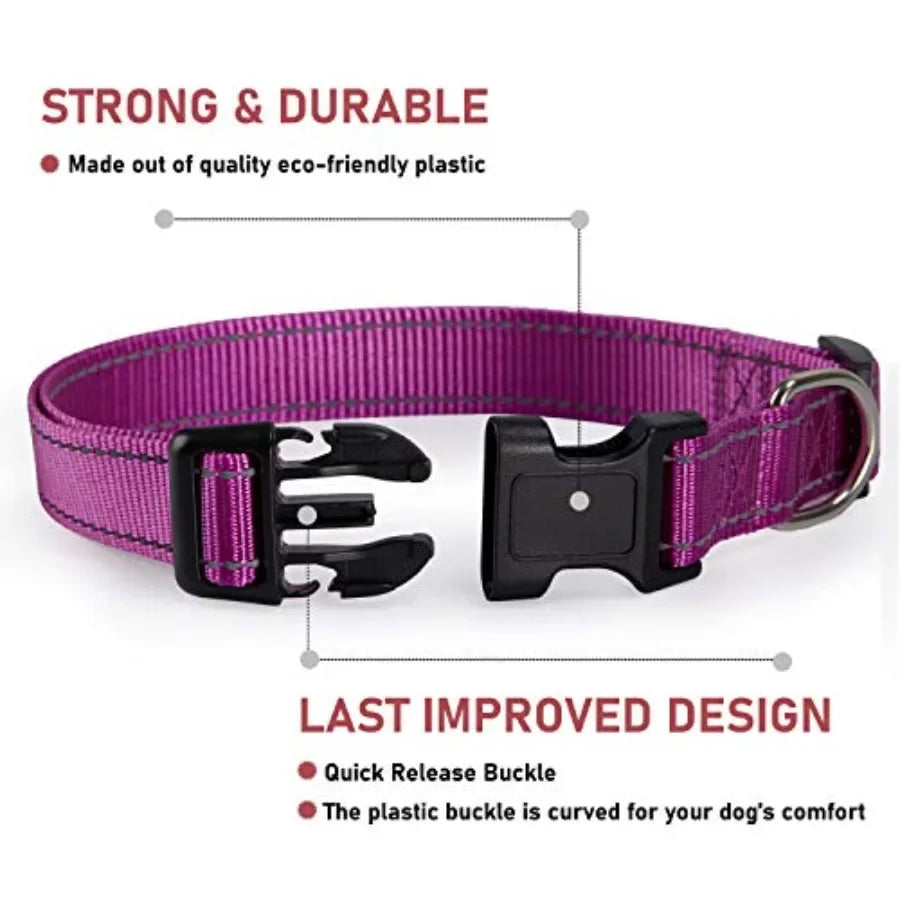 Reflective Dog Collar with Buckle Adjustable Safety Nylon Collars