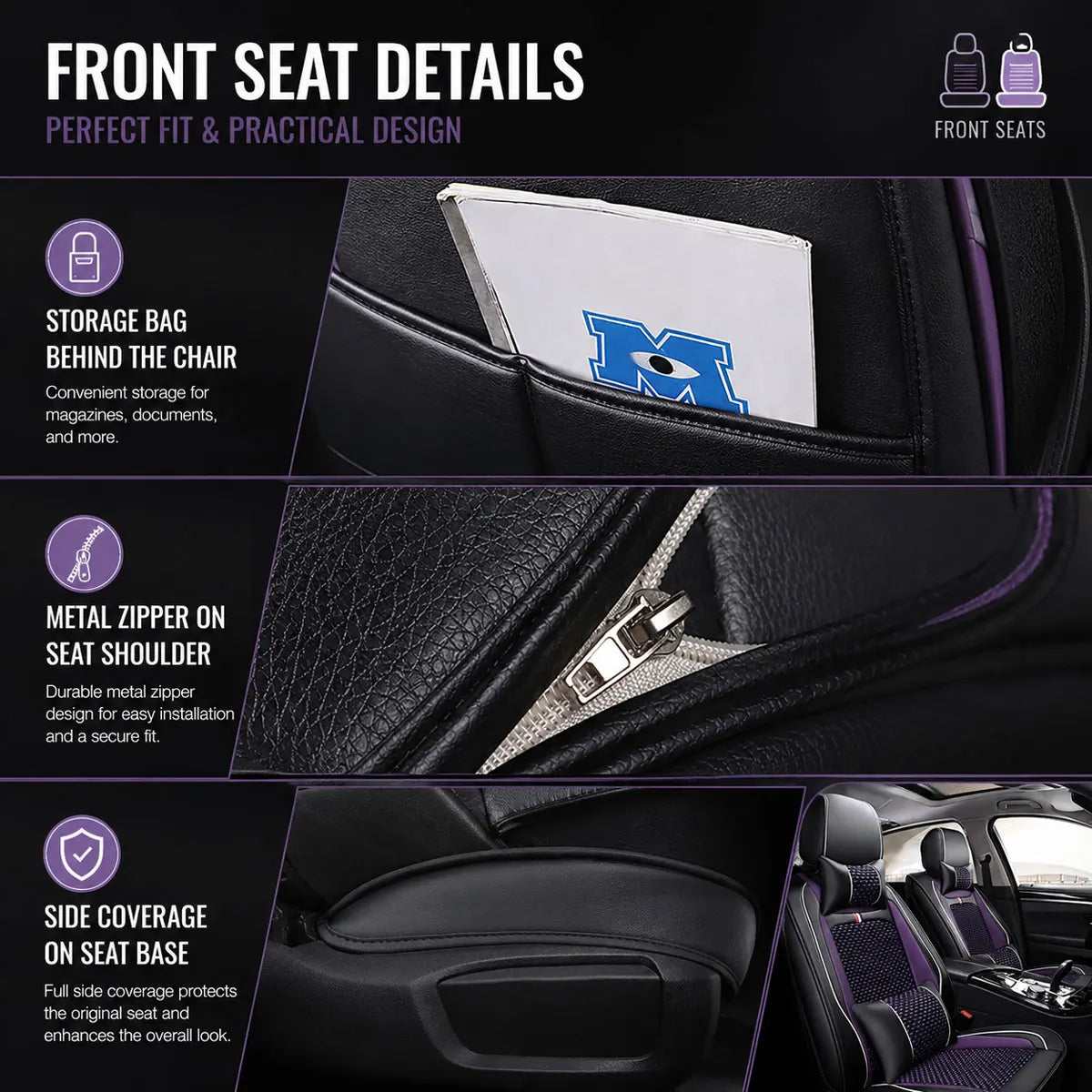 Cooling Rayon Leather Car Seat Covers, for Mazda 3, 6, CX-5, CX-3, CX-9, CX-30, CX-50, CX-70, Breathable Soft Touch Design Airbag Compatible Front & Rear Seat Cover Set with Pillow