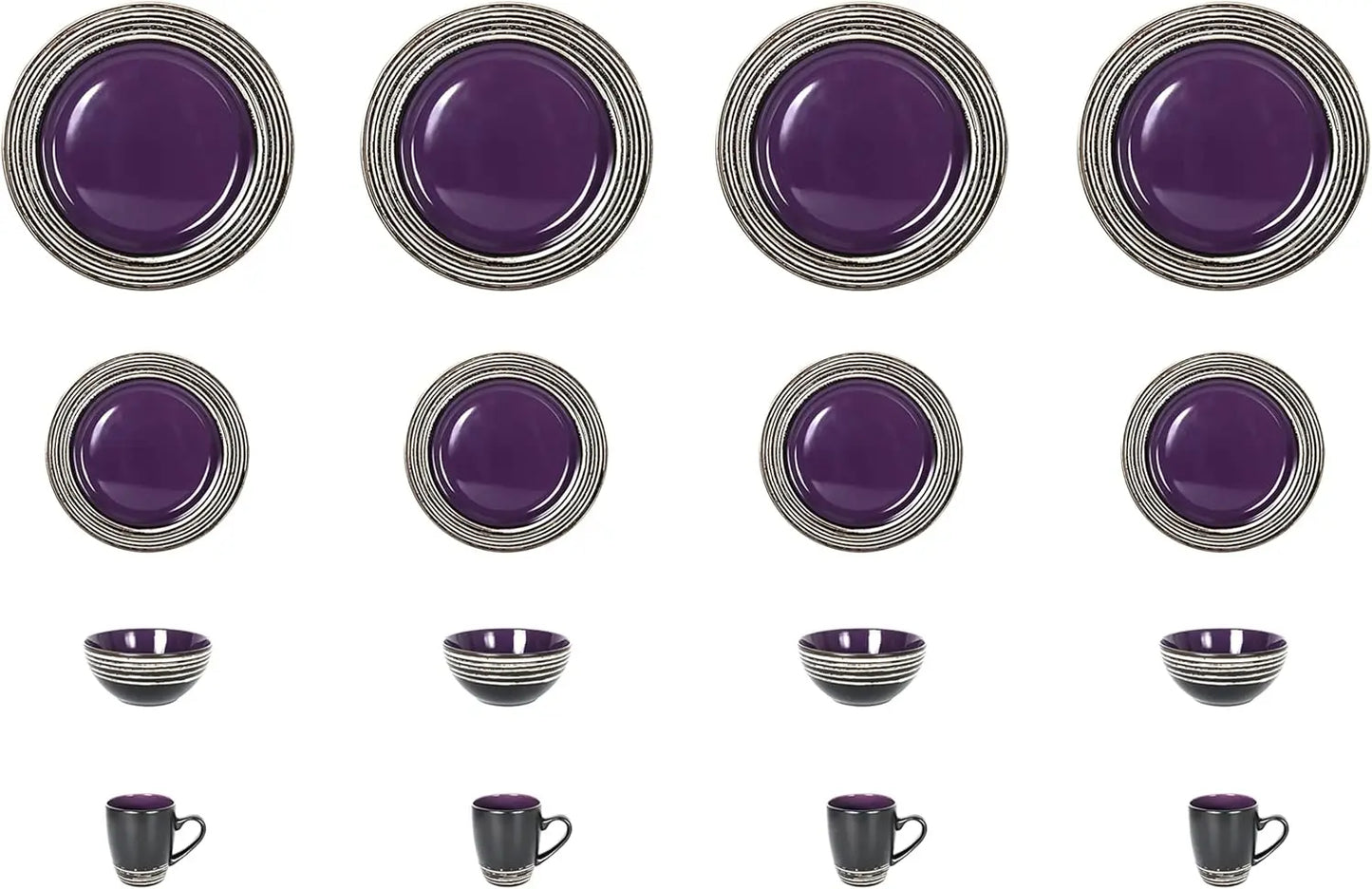Stoneware Handcrafted Tree Bark Effected Glaze Dinnerware Set (Lavender/Purple, Service for 4-16pc Set)
