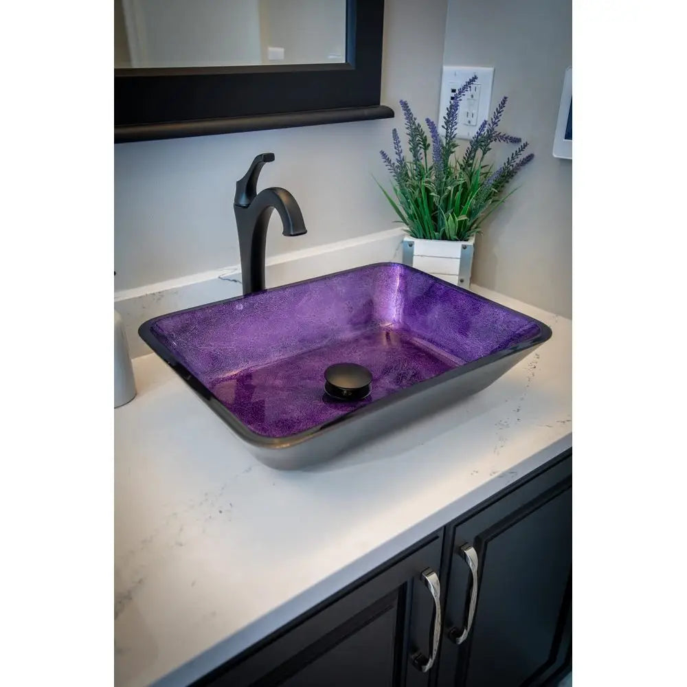 Black & Purple Foil Rectangular Glass Sink Bowl Bathroom Vessel Sink for Vanity Top