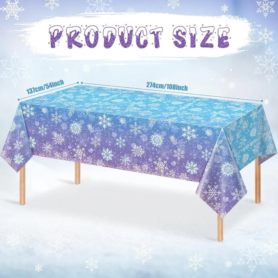 3 Pack Winter Snowflake Plastic Tablecloth Decorations Blue and Purple Snowflake