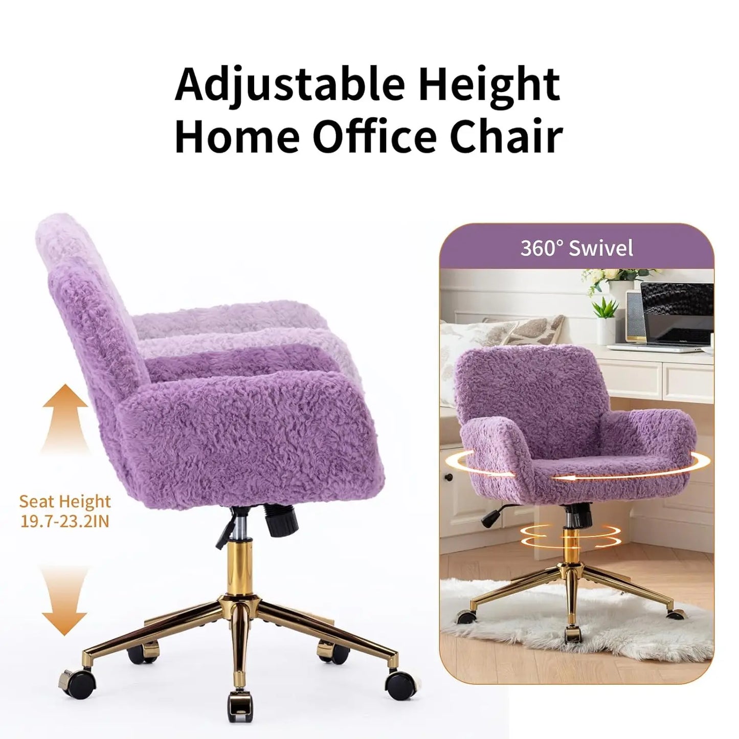 Upholstered Adjustable Swivel Vanity Chair with Wheels & Gold Base