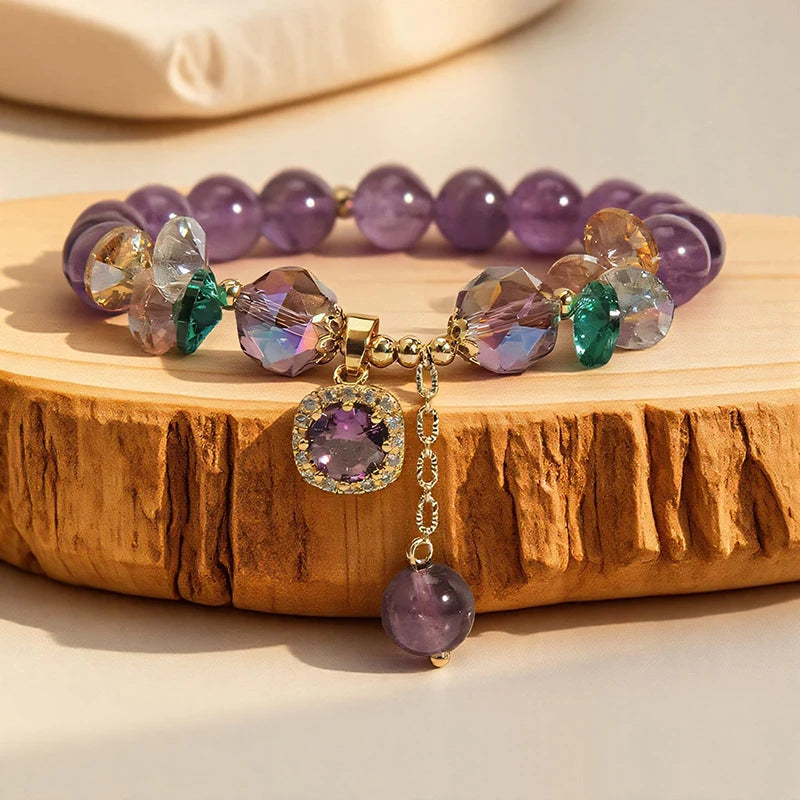 Natural Purple Crystal Bead Bracelet