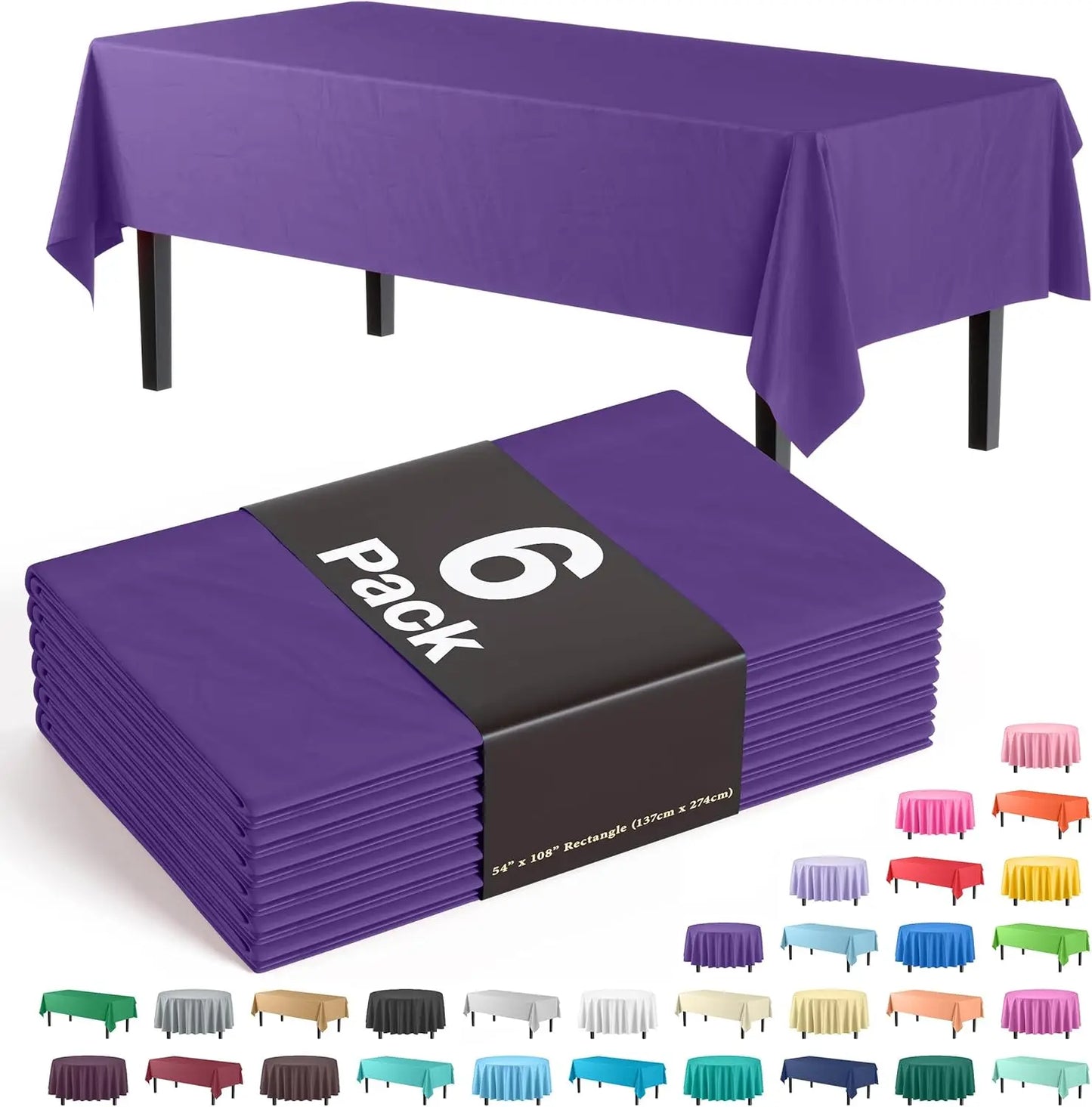 Premium Purple Plastic Tablecloth 54x108 Inch, Heavy-Duty Disposable