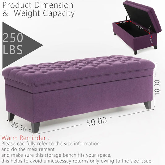Linen Storage Bench, 50" Bed End Bench with Storage
