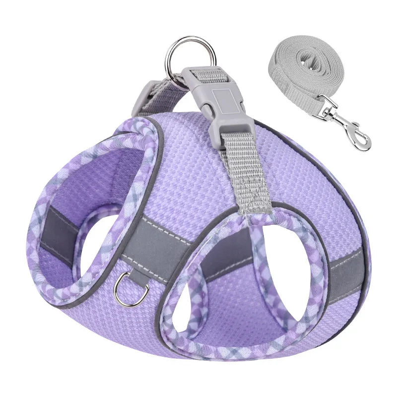 Mesh Breathable Puppy Dog Cat Vest Harness for Small Medium Dogs Sturdy Summer Pet Harnesses and Leash Set