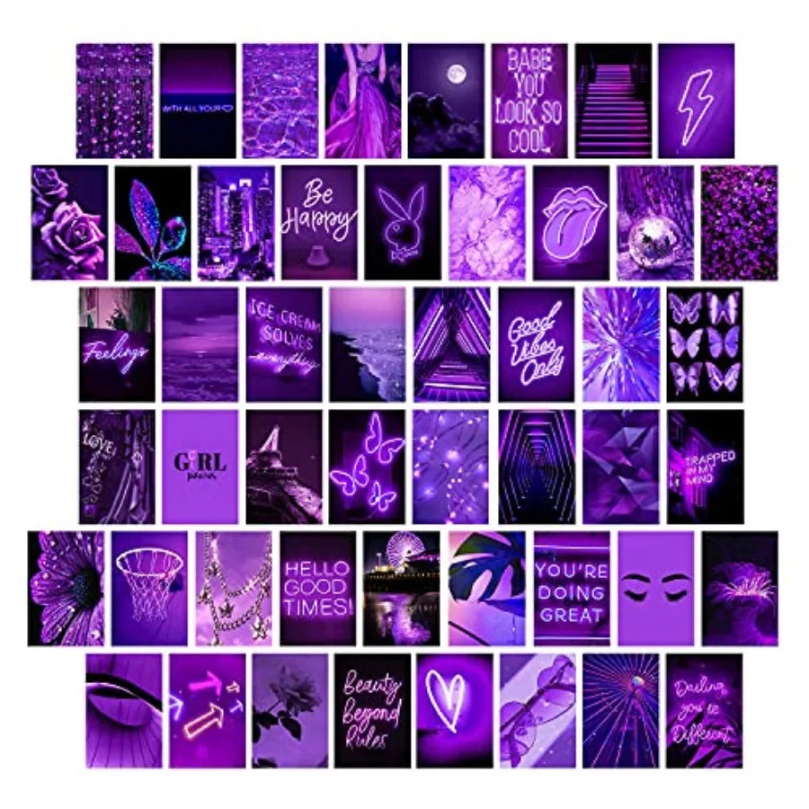 Purple Photo Wall Collage Kit Bedroom Decor for Teens, Trendy, 50PCS 4x6 INCH