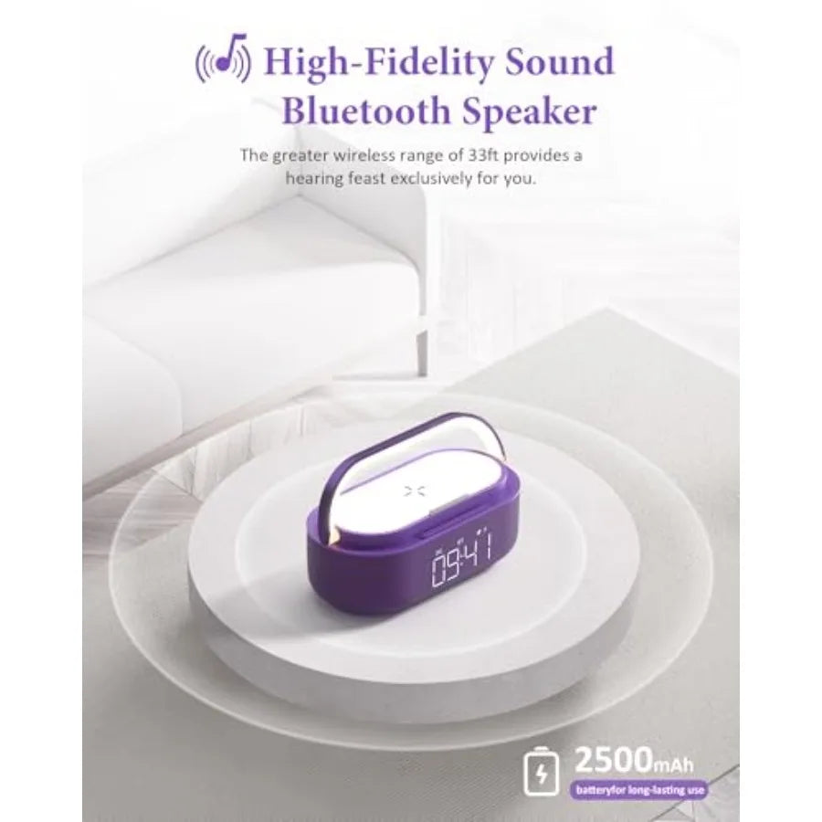 Bluetooth Speaker Alarm Clock with Wireless Charger FM Radio Adjustable LED Night Light